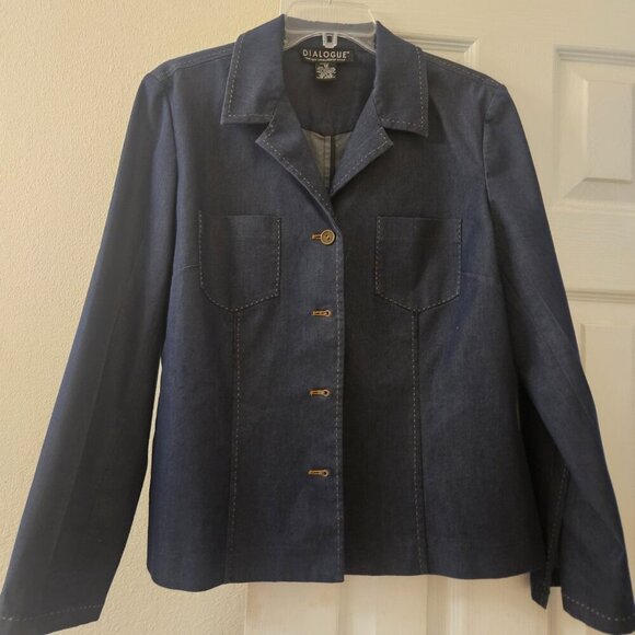 Dialogue by QVC Boxy Blue Jean Jacket Blazer button pocket stitch Western  12 - Picture 2 of 13